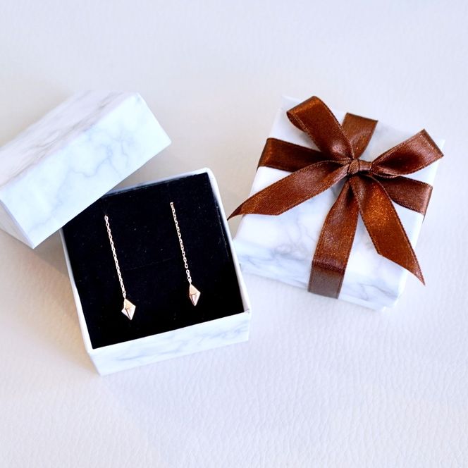 K18PG(18金) ローズゴールド 地金 菱形 チェーン ピアス シンプル 保証書付 KO-0071 242-035-c