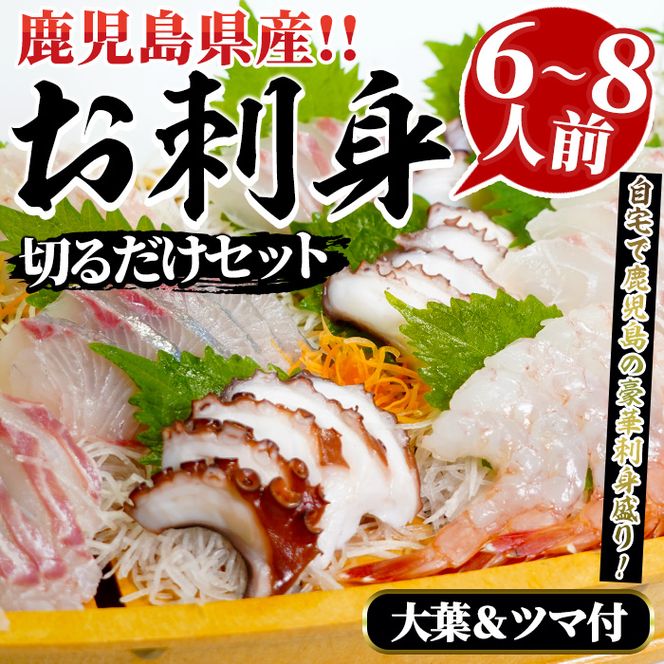 鹿児島県産！お刺身切るだけセット(6人～8人前)国産 刺し身盛 鹿児島産 魚貝 魚介 海産物 刺身 蛸 たこ 海老 エビ かんぱち タイ 簡単調理 おつまみ セット 小分け 個包装【さるがく水産】akn028-17