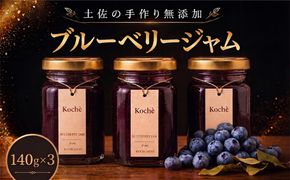 ブルーベリージャム 140g 3個 無添加 手作り 高知県産 小分け ギフト 贈り物 ご贈答 自然 甘さ 酸味 上品 繊細 健康 グラニュー糖 フルーティー 濃厚 高糖度 砂糖不使用 のし対応 koché 安芸市 高知県