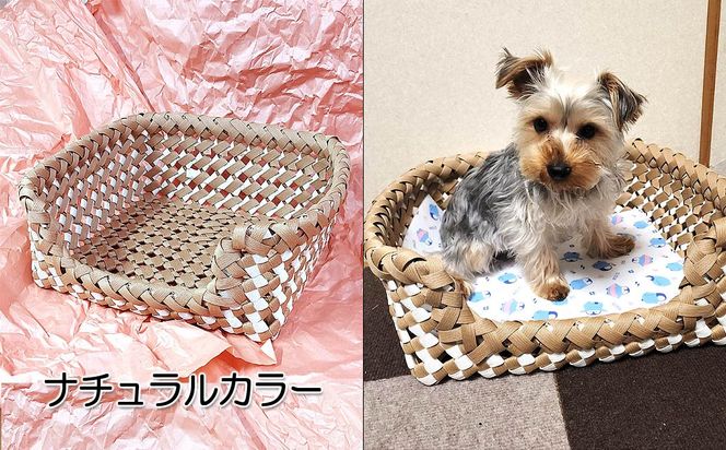 紙バンドで編んだワンちゃんバスケット（完成品）