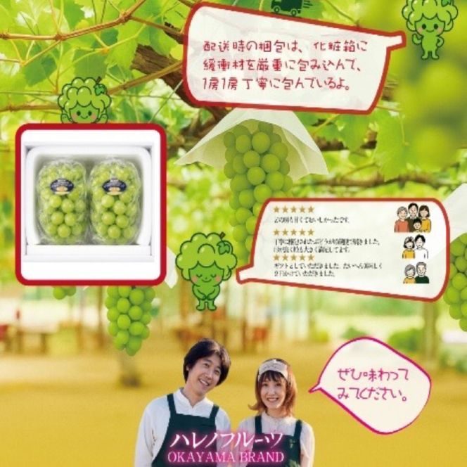 【先行予約】木熟ぶどう ハレノシャイン シャインマスカット プレミアム 晴王 2房 (1.6kg以上) | シャインマスカット 晴王 ハレノシャイン 木熟ぶどう プレミアム 800g以上 1房 岡山県産 ぶどう 葡萄 大房 高糖度 甘い 種なし 皮ごと食べられる フルーツ 果物 人気 産地直送