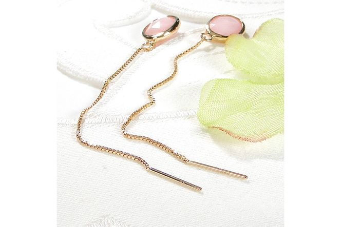 ピアス チェーンピアス K18YG イエローゴールド ピンクオパール ローズカット オーバル レディース ベネチアンチェーン 揺れるピアス 楕円 アクセサリー アクセ ジュエリー [オーダーメイドジュエリーメイ 山梨県 韮崎市 20745214]