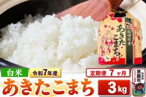 《定期便7ヶ月》令和7年産【白米】秋田県産 あきたこまち 3kg 秋田県 男鹿市 こまちライン|23_kml-030307