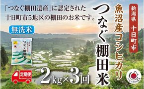 【定期便／全3回】無洗米2kg　令和7年産新潟県十日町市魚沼産コシヒカリ「つなぐ棚田米」 米 こしひかり 無洗米 定期 十日町市