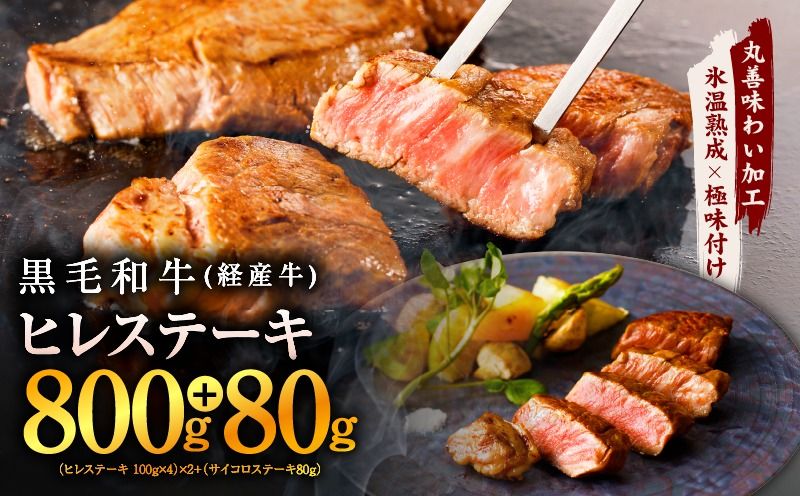 mrz0210 [特別規格]黒毛和牛 ヒレステーキ + サイコロステーキ 合計 880g[氷温熟成×極味付け 小分け 牛肉 和牛 経産牛 訳あり サイズ不揃い 規格外 数量限定]
