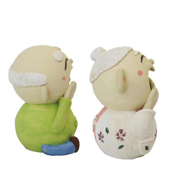 しあわせ　じじ・ばば　14cm【インテリア陶器飾り笑顔】(BF206)