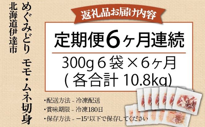 定期便 6カ月 連続 6回 北海道産 めぐみどり もも むね 各1.8kg 切身 モモ 鶏もも 鶏モモ ムネ 鶏むね 鶏ムネ 鶏肉 チキン 銘柄鶏 肉 冷凍 小分け 便利 時短 唐揚 焼鳥 鍋 ソテー プライフーズ 送料無料