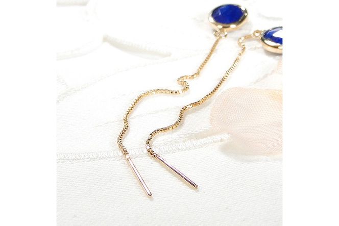 ピアス チェーンピアス K18YG イエローゴールド ラピスラズリ オーバル ローズカット レディース ベネチアンチェーン 揺れるピアス 楕円 アクセサリー アクセ ジュエリー [オーダーメイドジュエリーメイ 山梨県 韮崎市 20745213]