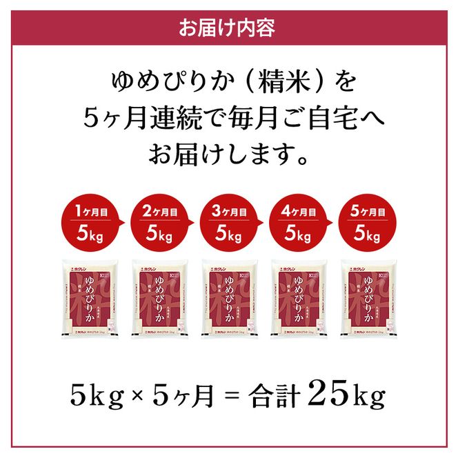 5ヵ月 定期便 ホクレンゆめぴりか（精米5kg）精米 ANA機内食採用 お米 白米 国産 北海道 こめ コメ [JA新おたる]