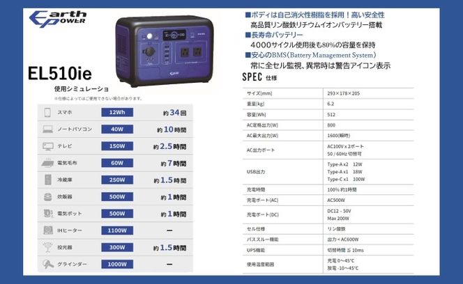 ポータブル電源 EL510ie