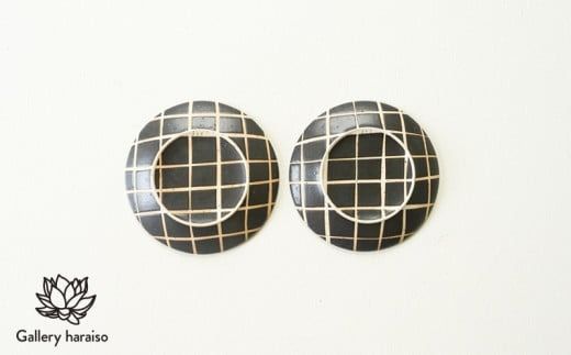 【沖縄のかわいい器】陶factory509 モノクロ皿小　ペア／チェック