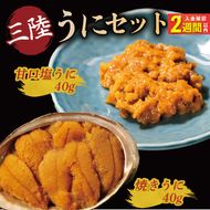 【スピード発送】　焼うに40g 甘口塩うに40g セット 雲丹 寿司 焼き雲丹 寿司 汐うに 潮うに 海鮮 魚貝類 魚介類 ムラサキウニ 三陸 岩手 大船渡市 [morihiro004_1]