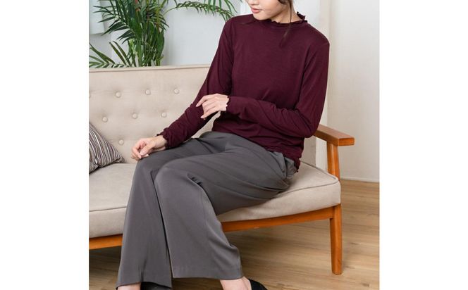 レディースハイネックカットソー 長袖 ボルドー L 312011_CS001VC06