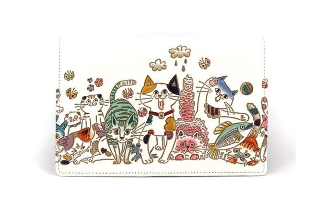 【文庫屋大関】パーソナルホルダー　ネコ集合【皮革工芸品】 雑貨 日用品 ブックカバー パスポートケース 貴重品入れ マルチケース シンプル 和風 革小物 