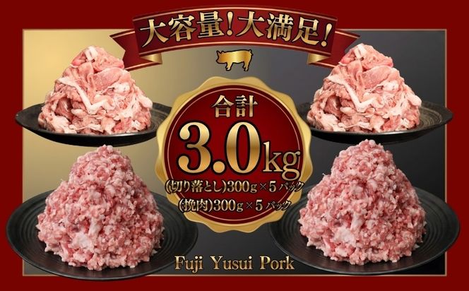 幻の銘柄豚 富士湧水ポーク 切り落としと挽肉のガッツリ盛りセット 3.0kg　DM067