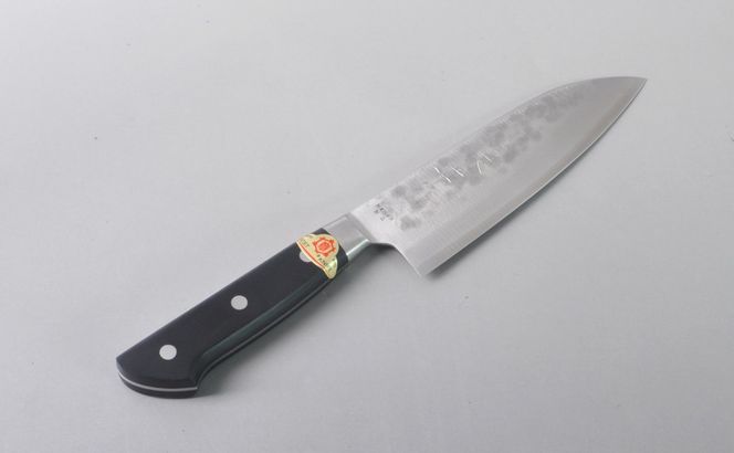 【粉末ハイス】三木章作　本割込み三徳包丁（口金付き黒合板）