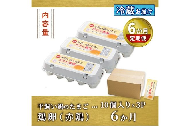 ＜定期便・全6回 (連続)＞平飼い赤鶏のたまご (総量180個・S-Mサイズ30個×6回) 元さん農園 卵 玉子 卵かけご飯 玉子焼き 平飼い 鶏 鶏卵 養鶏場直送 朝採れ 新鮮 大分県 佐伯市 【GE005】【 (株)海九】