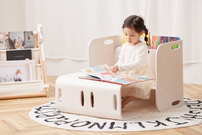 HOPPL（ホップル） 【アウトレット】 コロコロチェア＆デスク3点セット(デスク1台、チェア2脚)（アイボリー）