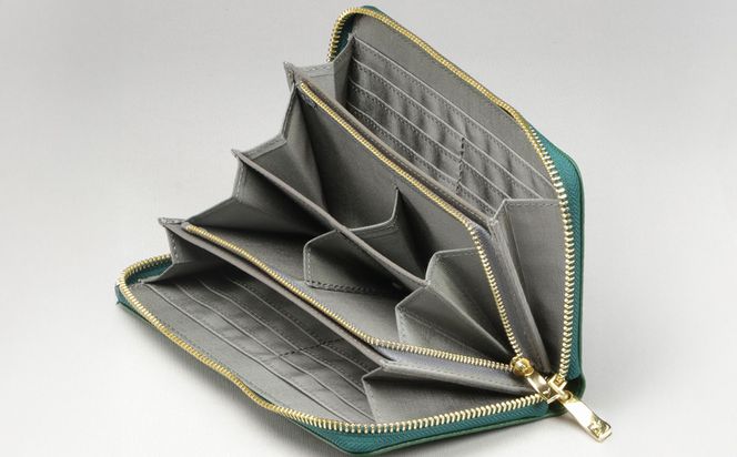 豊岡工房 コインが分けられる牛革長財布（4193）グリーン / 長財布 大きく開く 中身が見やすい ４つに仕切られた小銭入れ 柔らかい シュリンク牛革 メンズ レディース 財布 さいふ サイフ 国産 日本製 小田清株式会社