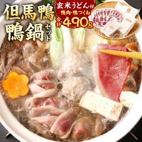 【ふるさと納税】「但馬鴨」鴨鍋セット（大） 玄米うどん付き 鴨肉 360g つくね 130g 計490g 20000円 2万円 玄米 うどん 2玉 出汁 ダシ つゆ 1200ml 鴨鍋 但馬鴨 鍋 セット お取り寄せ 国産 冷凍 【配送不可地域：離島】【1537944】 兵庫県 新温泉町 送料無料