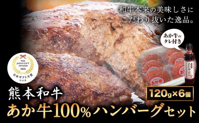 あか牛 100%ハンバーグ 120g×6個 あか牛のたれ付き 熊本県産 あか牛 あかうし 道の駅竜北[60日以内に出荷予定(土日祝除く)] 熊本県 氷川町 タレ付き ハンバーグ 熊本和牛 送料無料---sh_fskahbg_24_60d_18500_720g---