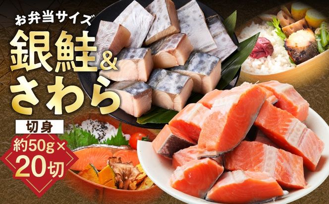 G3801 【お弁当サイズ】さわら&銀鮭 切身 計20切れ（各約50g×10切れ） 【小分け 漁師 さけ サケ 手切り  泉州 鰆 切り身 弁当 朝食 時短 訳あり サイズ不揃い 規格外 冷凍食品 】