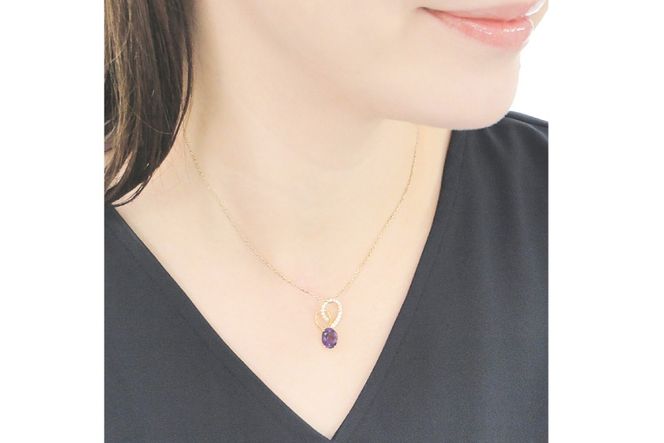 ペンダント ネックレス K18YG イエローゴールド 0.18ct ダイヤモンド アメジスト 大粒 オーバル 誕生石 華やか ハート 大ぶり 【f274-am-k18yg】 [株式会社オーダーメイドジュエリーメイ 山梨県 韮崎市 20745061]
