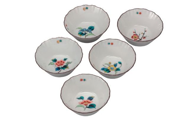 九谷焼　 3.5号小鉢揃　草花絵変り　a01 食器 キッチン雑貨 キッチンアイテム 雑貨 小物 お皿 小皿 食卓 テーブルコーディネート 