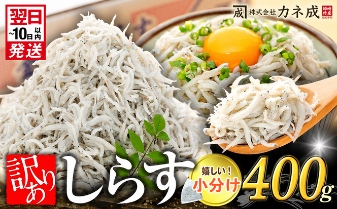 訳あり 釜揚げ しらす 400g (200g×2袋) 小分け 減塩 無添加 無着色 冷凍 愛知県 南知多町 ご飯 ごはん 丼 料理 国産 カネ成 シラス 人気 おすすめ シラス しらす しらすごはん shirasu sirasu SIRASU 人気シラス