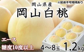 桃 2026年 先行予約 岡山 白桃 エース4～8玉 約1.2kg JAおかやまのもも（早生種・中生種） もも モモ 岡山県産 国産 フルーツ 果物 ギフト
