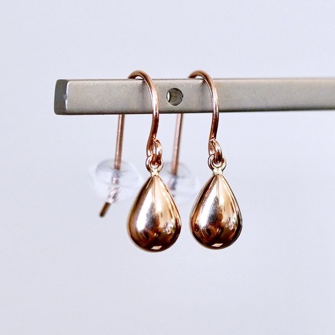 K18PG(18金) ローズゴールド 地金 雫 ピアス ティアドロップ ツユ形 フックタイプ シンプル 保証書付 KO-0067 242-028-c