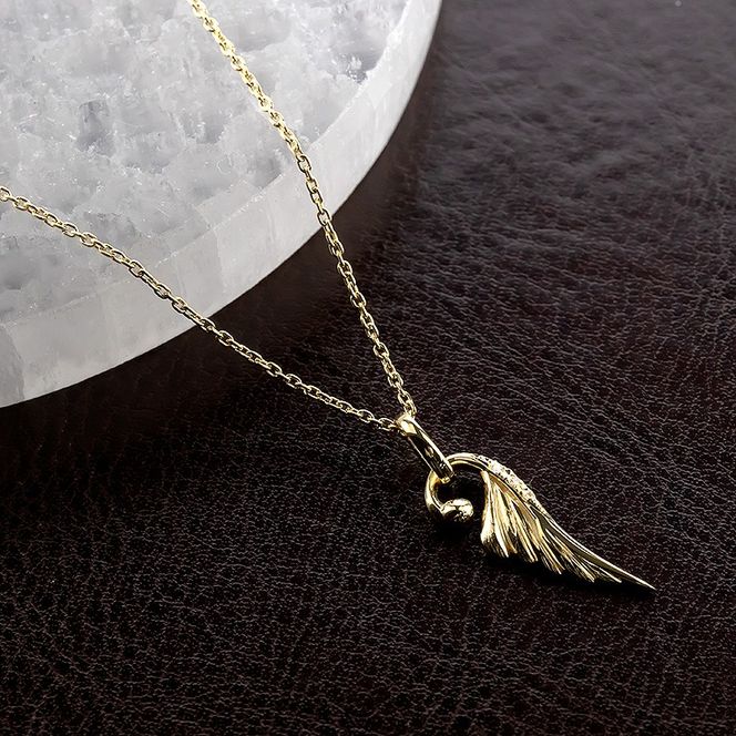 ネックレス 18金 18k メンズ フェザー 羽根 ダイヤモンド ペンダントトップ 羽 イエローゴールドK18 ゴールド シンプル ジュエリー 普段 使い 190523100dym-s SWAA333-gd