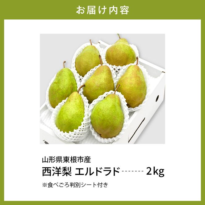 【令和6年産 先行予約】西洋梨エルドラド2kg　秀品　化粧箱入り 山形県 東根市 東根農産センター提供 hi027-145