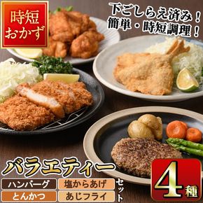 下ごしらえ済みおかず バラエティーセット 4種 (1回) 肉 魚 ハンバーグ からあげ 唐揚げ とんかつ あじフライ 冷凍 惣菜 お弁当 簡単 時短【DH276】【(株)ネクサ】