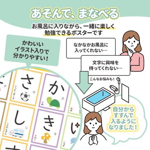 【あいうえお表ポスター】マグネットシート製 お風呂ポスター 40cm×57cm