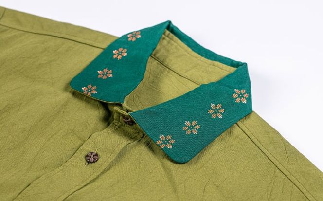 サマーシャツ（ティーグリーン / メンズ）琉球織物 経浮花織入り メンズ ファッション フォーマル カジュアル 冠婚葬祭 / 沖縄市 FABRIC SHOP MINAMI[BCCS012]