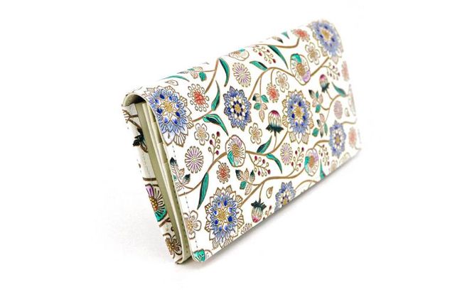 【文庫屋大関】束入れ ダリア＜コバルトブルー＞【皮革工芸品】 財布 お札 お札入れ 長財布 カード 小銭 牛革 手作り 日本製 墨田区 東京都