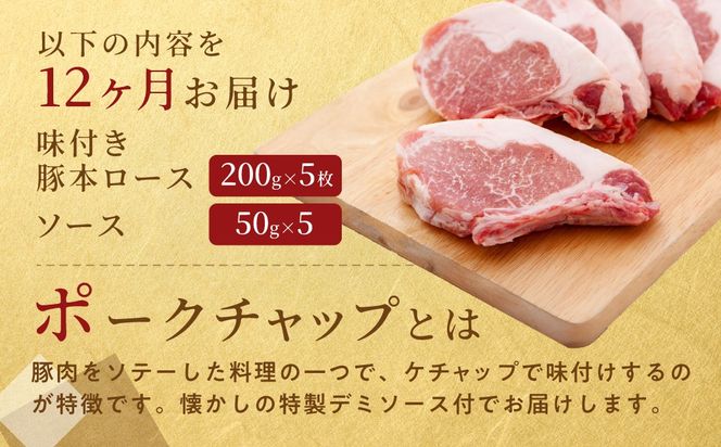 【12ヶ月定期便】カネカン竹内　ポークチャップ（懐かしの特製デミソース付）200g×5枚 MROA133