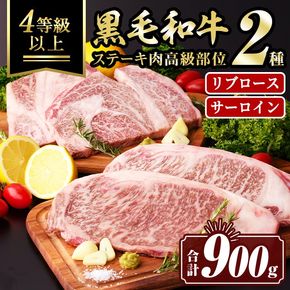 isa611 【12/10までのご入金で年内発送】黒毛和牛ステーキ肉高級部位2種〈リブロース・サーロイン〉食べ比べ(合計900g) 真空包装 真空パック リブロース サーロイン ステーキ 牛 うし 牛肉 アウトドア 食べ比べ BBQ 冷凍 【サンキョーミート株式会社】