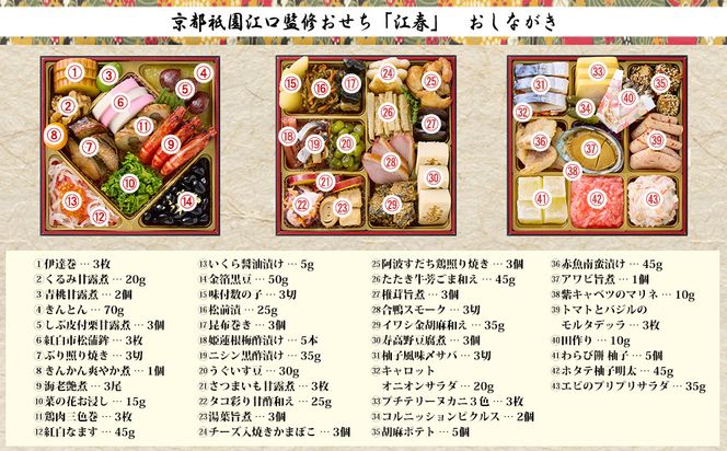 【京都祇園・江口】監修おせち 江春 約4～5人前｜京おせち 本格料亭おせち 人気おせち［ 京都 料亭 老舗 おせち 京料理 人気 おすすめ 2026 正月 お祝い おせち料理 グルメ ご自宅用 お取り寄せ 通販 送料無料 ふるさと納税 ］ 261009_A-AAM010