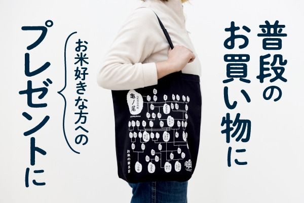 山形庄内かめこめプロジェクト 米（MY）バッグ お米の家系図デザイン トートバッグ キャンバス生地 厚手