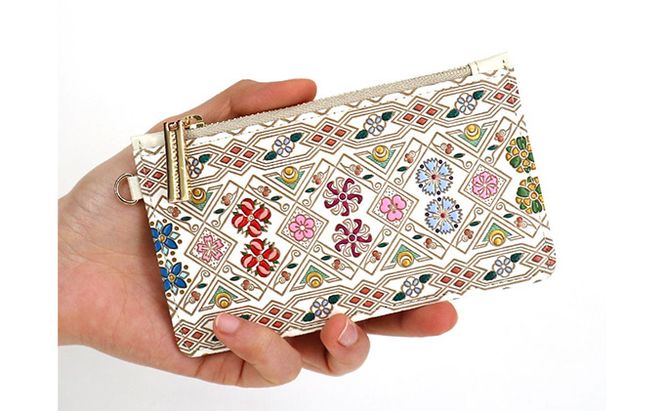 【文庫屋大関】すっきりカードケース　花菱【皮革工芸品】 ファッション小物 雑貨 フラグメントケース 小銭入れ付き 収納 スマート 日本製 花柄 