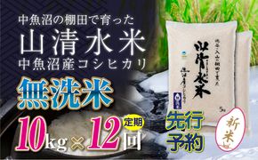 【令和8年産 先行予約】【定期便／全12回】無洗米10kg 新潟県魚沼産コシヒカリ「山清水米」