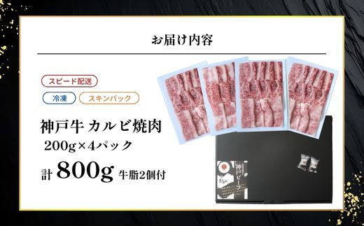【神戸牛カルビ焼肉200g×4 計800gセット 冷凍】 最短翌日～4営業日以内発送 神戸牛 和牛 国産 牛肉 カルビ 焼肉 大人気 人気 ふるさと納税 返礼品 おすすめ ランキング 神戸 兵庫県 香美町 帝神志方ミート 93-09