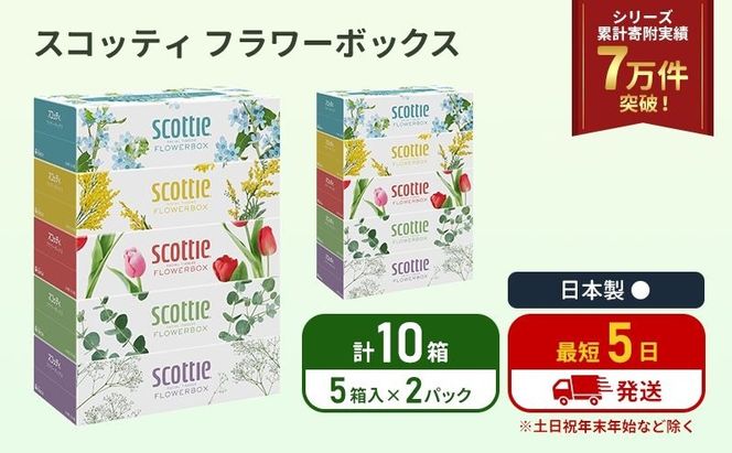 ティッシュ スコッティ フラワーボックス 10箱 ( 5箱 × 2パック ) ティッシュ