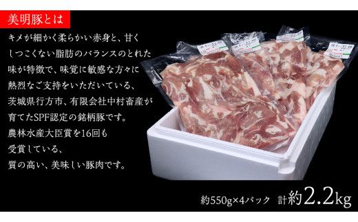 【 全3回 隔月 定期便 】美明豚 こま切れ 約2.2kg （茨城県共通返礼品：行方市） びめいとん ビメイトン ブランド豚 銘柄豚 豚 豚肉 肉 茨城県産 国産 冷凍 小間切れ こま切れ [EQ006us] 小分け
