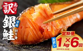 G4976 【定期便】銀鮭 切り身 1kg(約9切れ前後) 全6回【訳あり 規格外 甘塩 バラ凍結 海鮮 魚介 鮭 さけ しゃけ お弁当 朝食 おかず 簡単調理 家計応援】