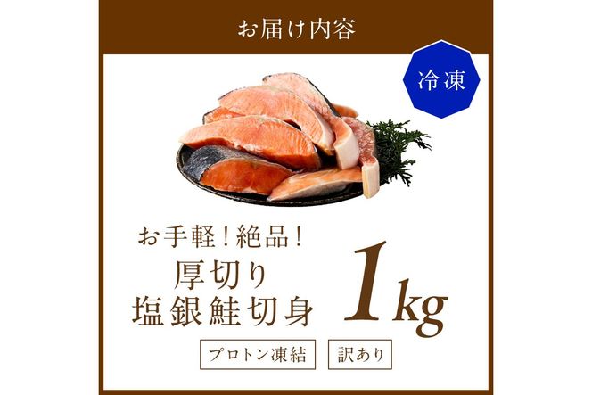 お手軽！絶品！厚切り　塩銀鮭切身 約1kg（プロトン凍結　訳あり　不揃い）　YK00579