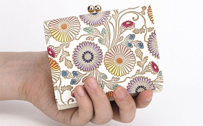 【文庫屋大関】三つ折りミニ財布　更紗菊【皮革工芸品】 ファッション 小物 民芸品 お札 カード 小銭 手のひらサイズ コンパクト 大人かわいい 牛革 手作り 国産 