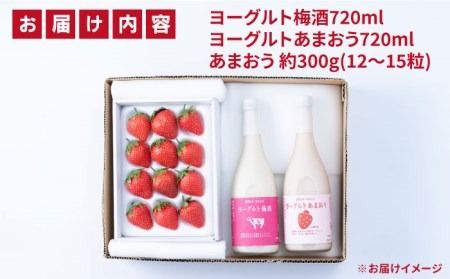 ヨーグルトあまおう＆ヨーグルト梅酒 各720ml×あまおうギフト箱入り （12-15粒） 糸島市 / 南国フルーツ株式会社 [AIK020]